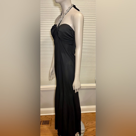 VTG Betsy & Adam By Linda Bernell Black Rhinestone Halter Evening Gown Dress 10 - Picture 2 of 7